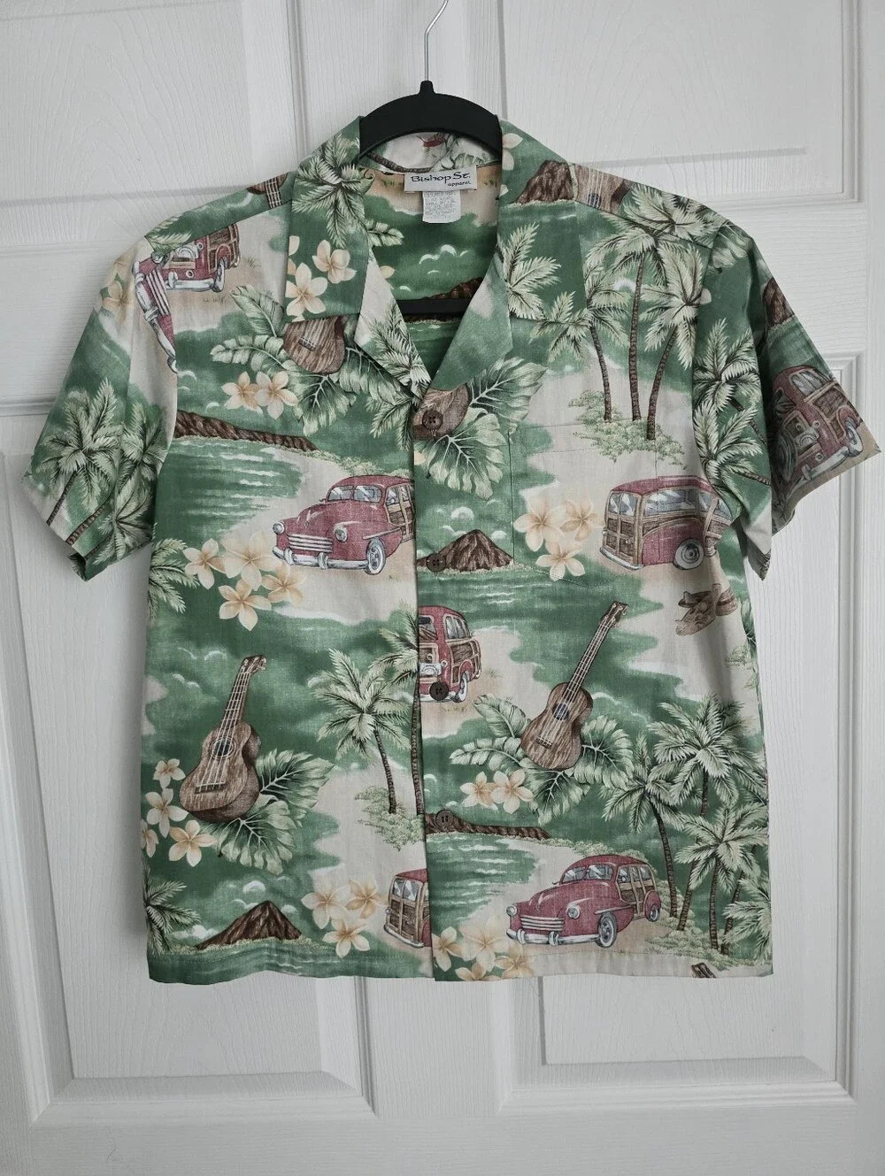 Vintage Bishop St Apparel Kids Hawaiian Shirt Woody Cars Ukulele Size 14